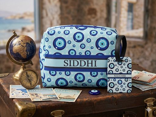 Printed box pouch with luggage tag