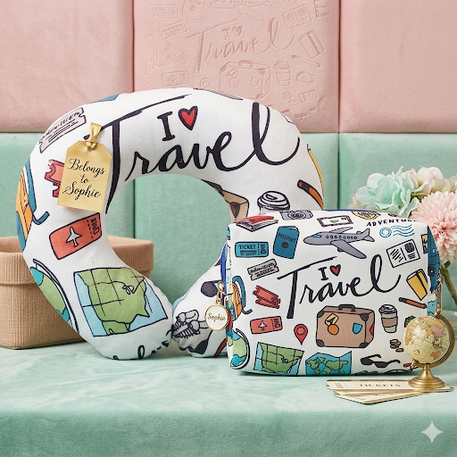Personalized kids neck pillow with box pouch Set