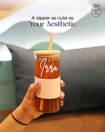 Personalised Glass Tumbler with Bamboo Straw
