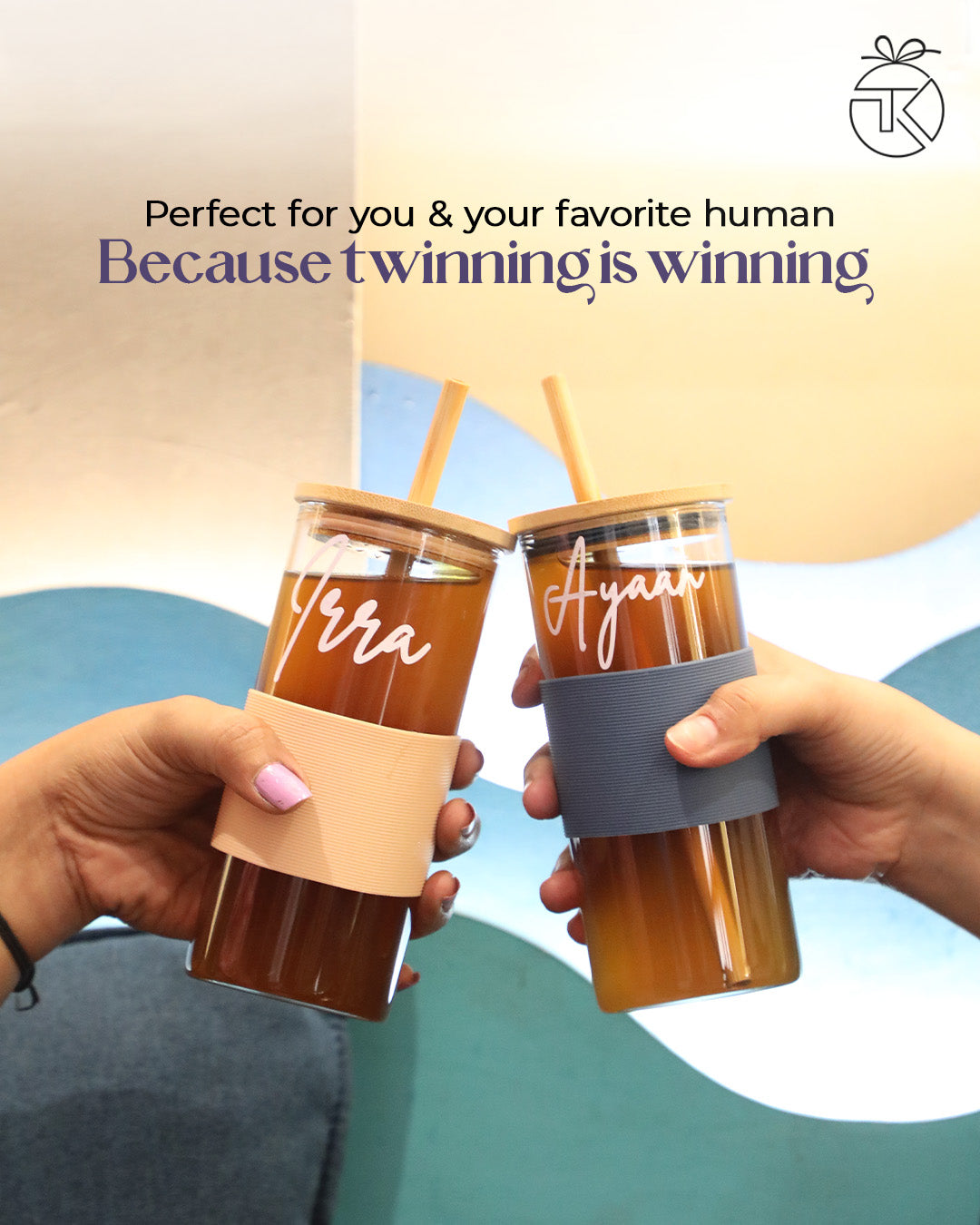 Personalised Glass Tumbler with Bamboo Straw Combo